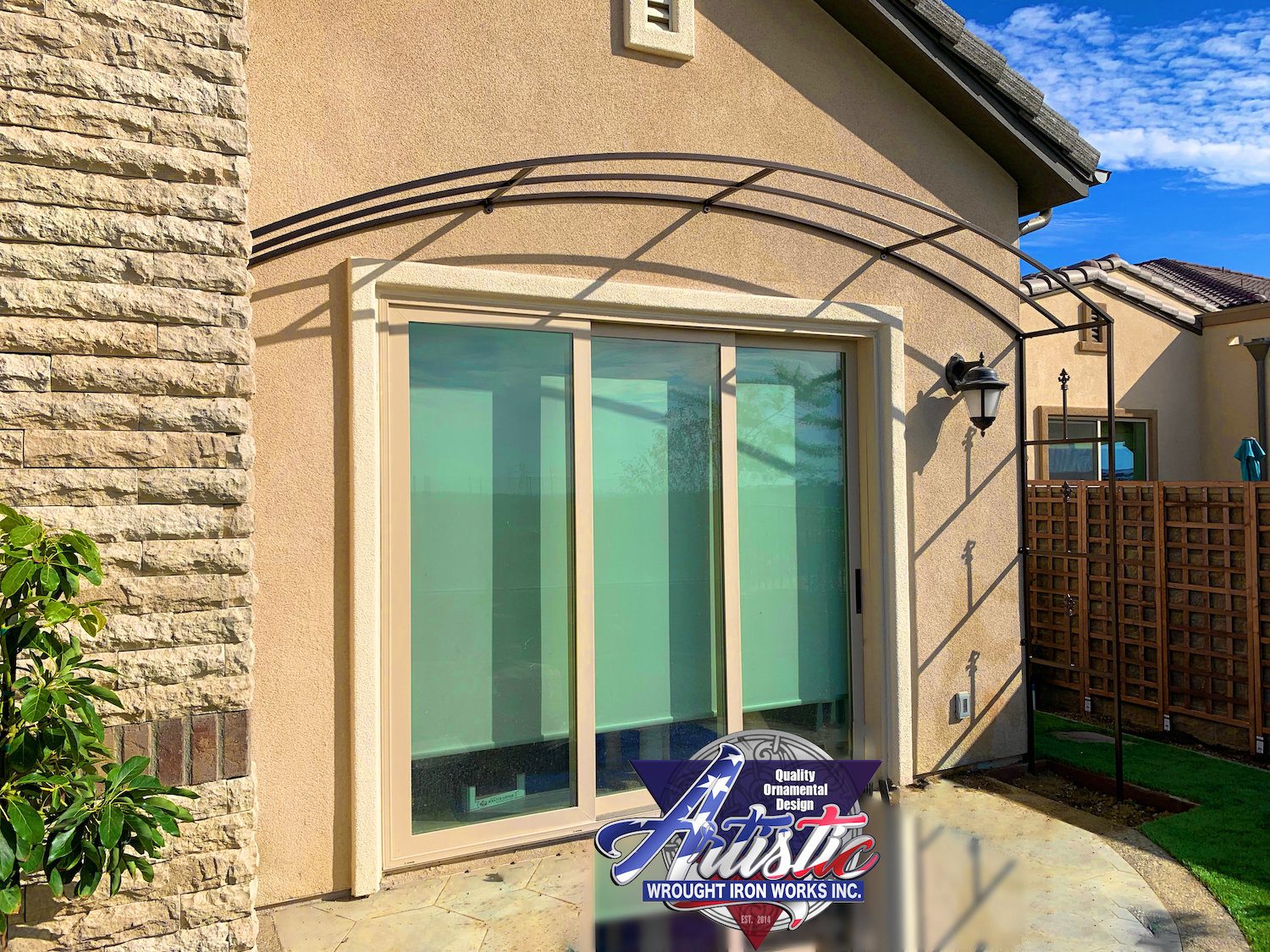 Custom Backyard Curved Awning  Artistic Wrought Iron 